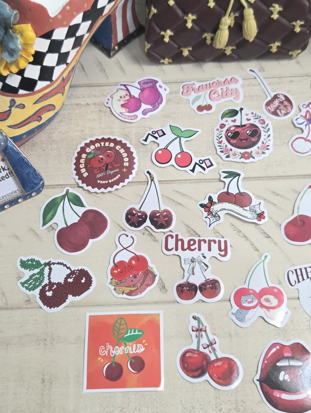 Lot of 30 Cherry Aesthetic Vinyl Stickers Pack - Coquette Y2K Variety, NEW